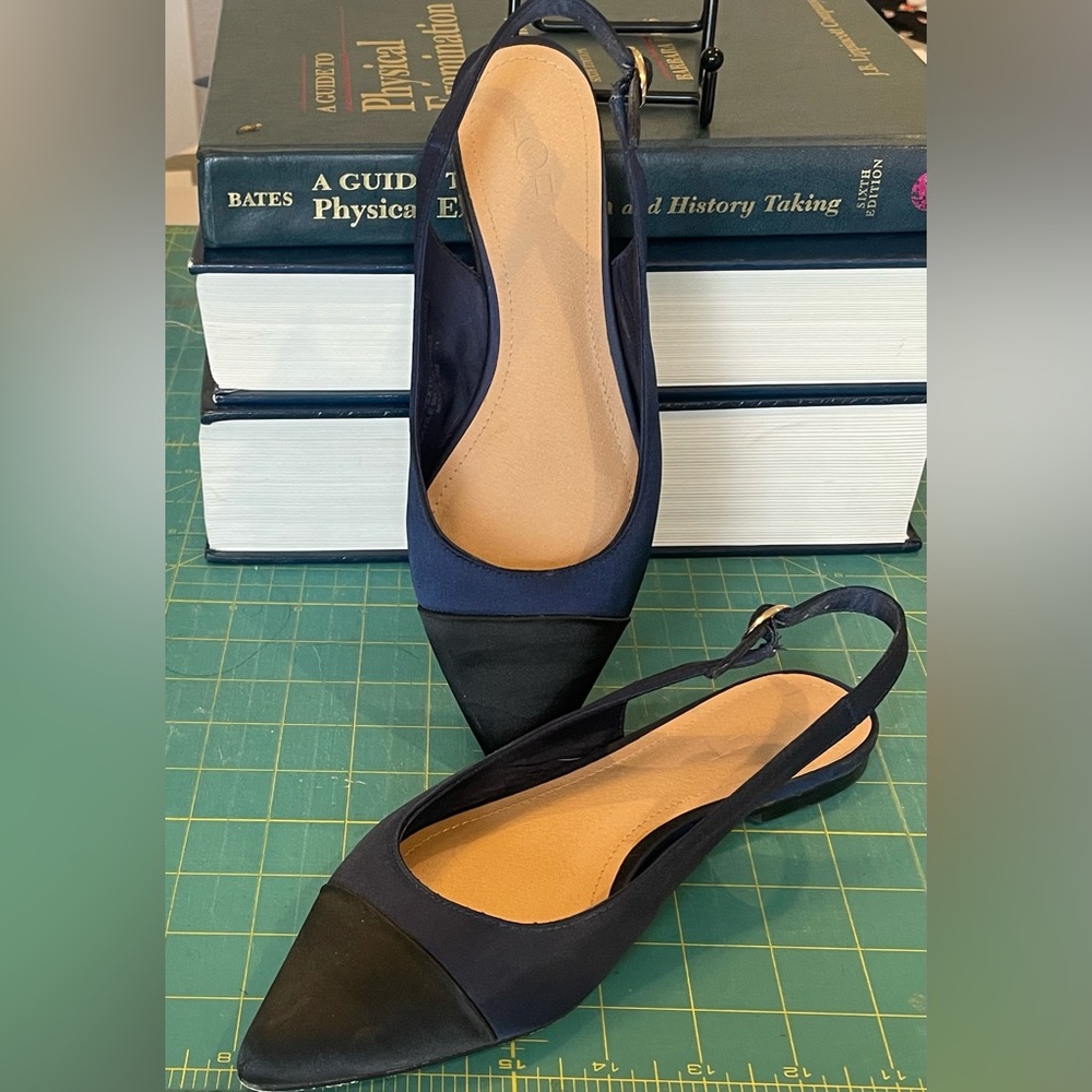 Black and navy sling back flats
